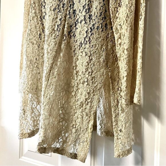 VTG 90s Cream Lace Collar Shell Button Down Tunic Shirt Shacket Split Hem Top L - Picture 8 of 16
